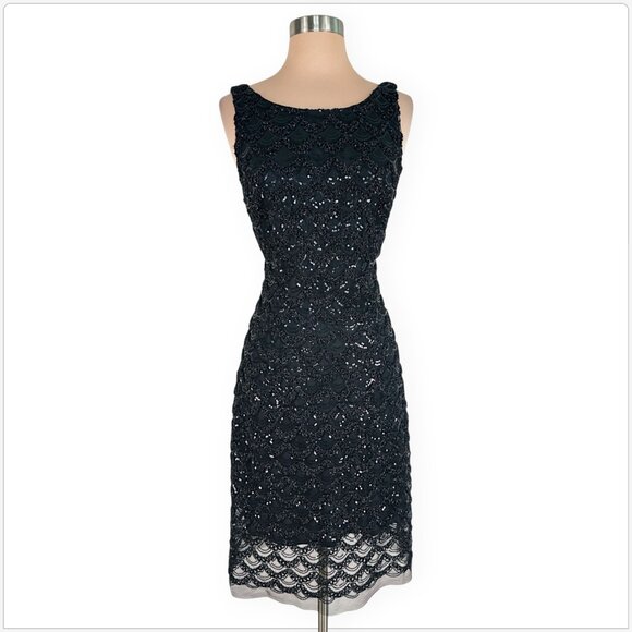 SD Collection Black Scalloped Sequin Sleeveless Stretch Evening Sheath Dress 8 - Picture 2 of 5